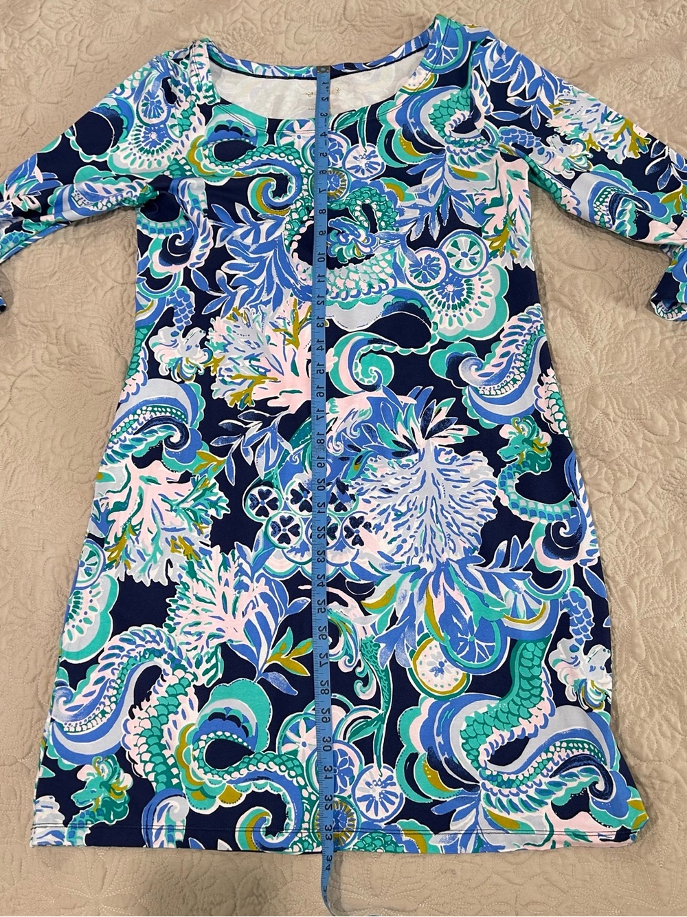 Lilly Pulitzer Blue, Aqua & White Paisley Shift Dress size M - Picture 11 of 12